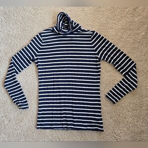 Chaps Size Small Blue White Striped Fitted Stretch Turtlneck Top